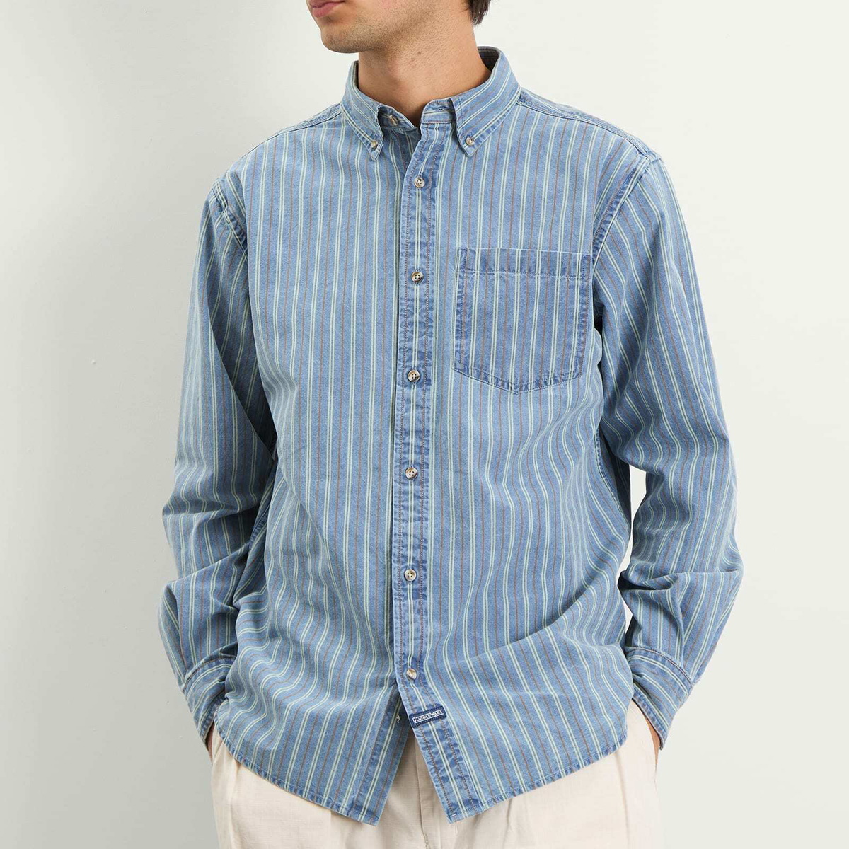 Dubbleware Men's Vintage B.D. Shirt in Denim Stripe Indigo Washed