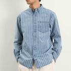 Dubbleware Men's Vintage B.D. Shirt in Denim Stripe Indigo Washed