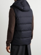 Yves Salomon - Shearling-Trimmed Quilted Wool and Silk-Blend Hooded Down Gilet - Blue