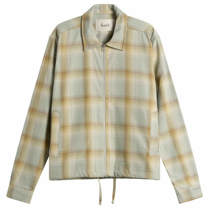 Photo: Foret Men's Loft Zip Overshirt in Green Oxide Check