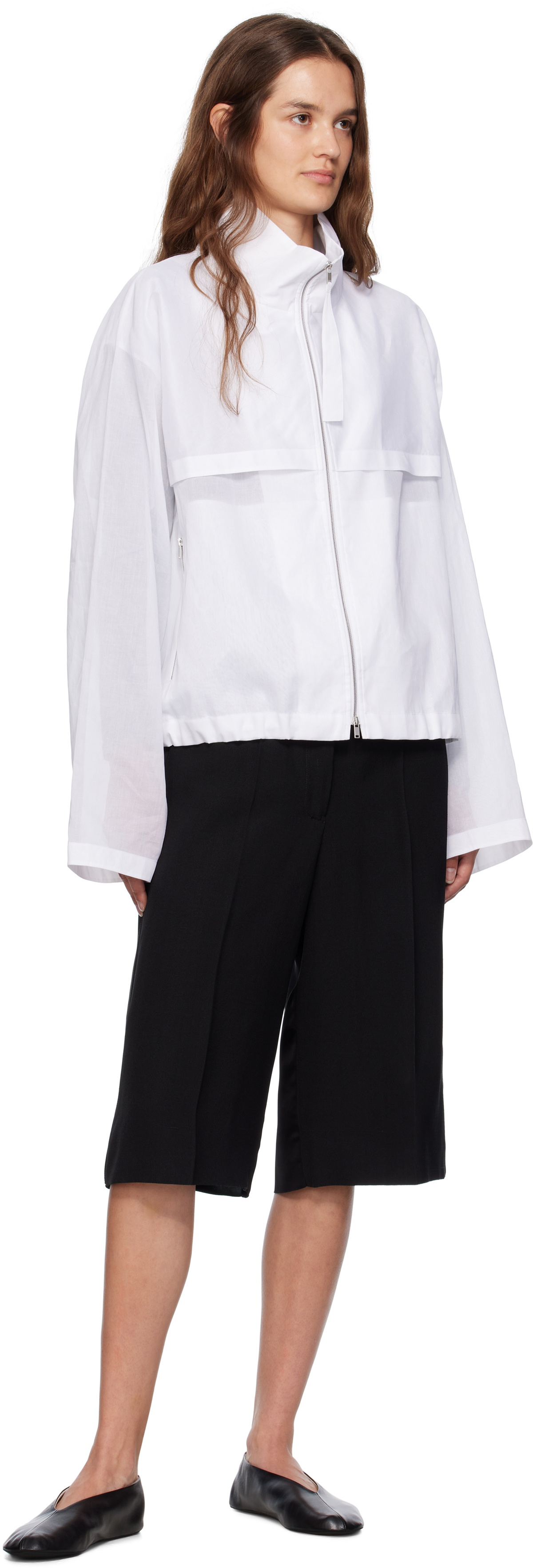 Jil Sander Black Viscose Silk Blend Straight Shorts