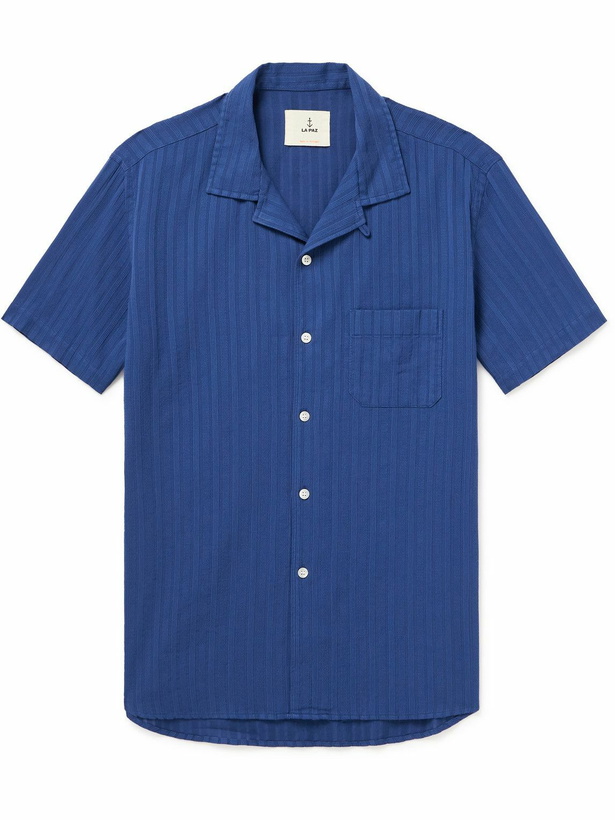 Photo: La Paz - Panama Convertible-Collar Striped Textured-Cotton Shirt - Unknown