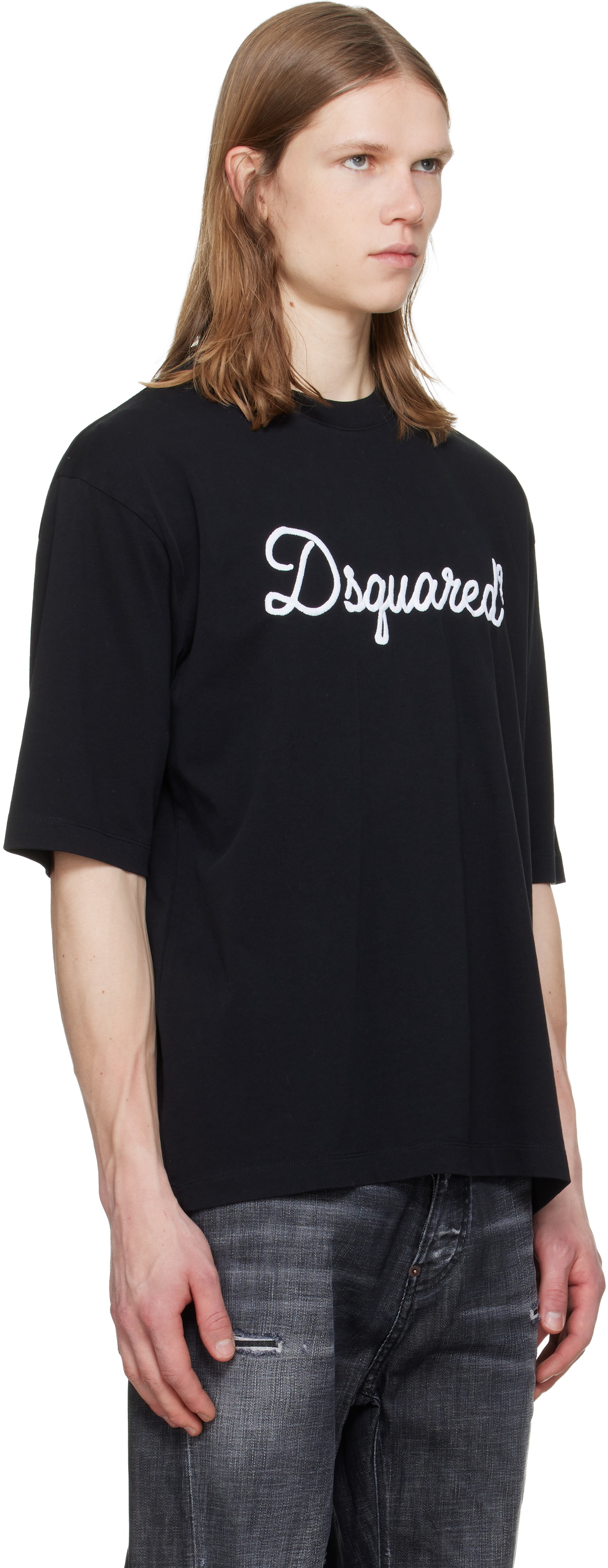 Dsquared2 Black 'Dsquared2' Embroidered Loose Fit T-shirt