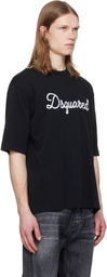 Dsquared2 Black 'Dsquared2' Embroidered Loose Fit T-shirt
