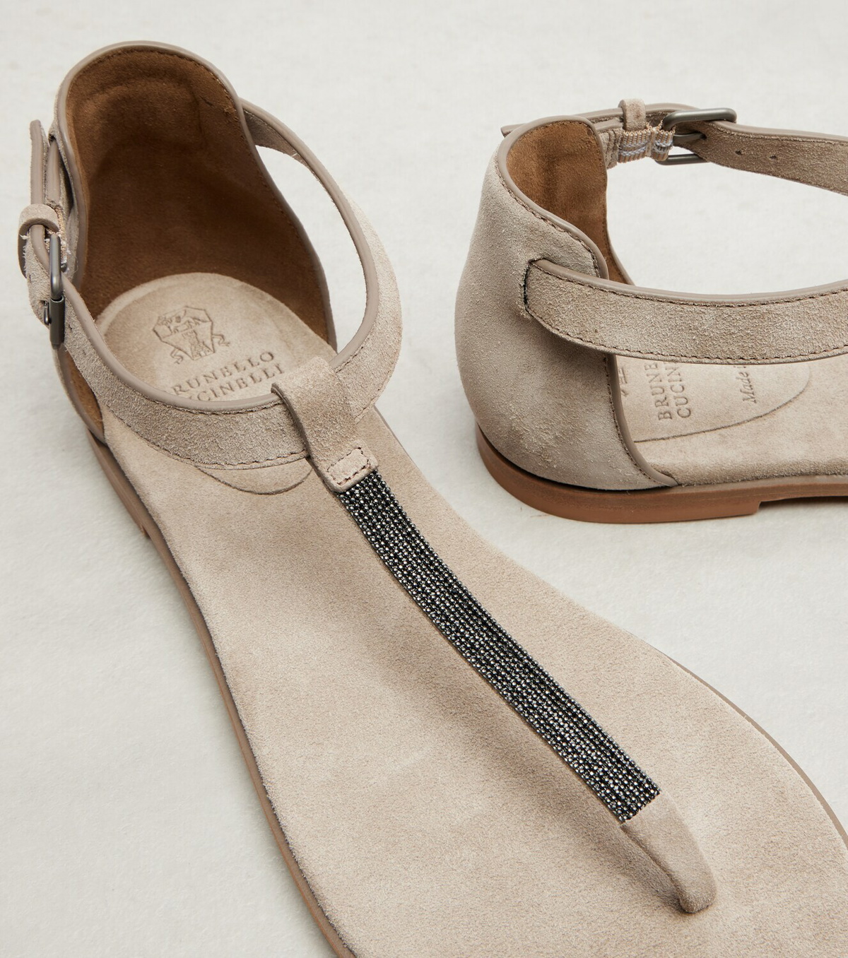 Brunello Cucinelli Monili suede slides