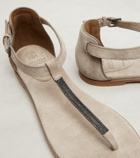 Brunello Cucinelli Monili suede slides
