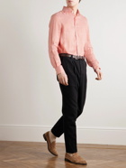 Brunello Cucinelli - Cutaway-Collar Striped Linen and Lyocell-Blend Shirt - Orange