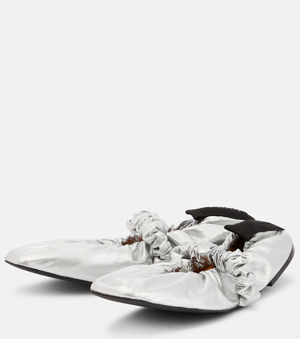 Ganni - Scrunchie metallic leather ballet flats GANNI