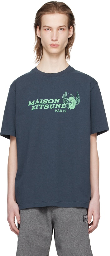 Photo: Maison Kitsuné Navy Racing Wheels T-Shirt