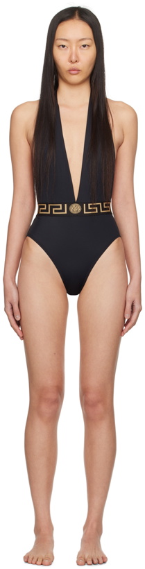 Photo: Versace Underwear Black Greca Border One-Piece Swimsuit