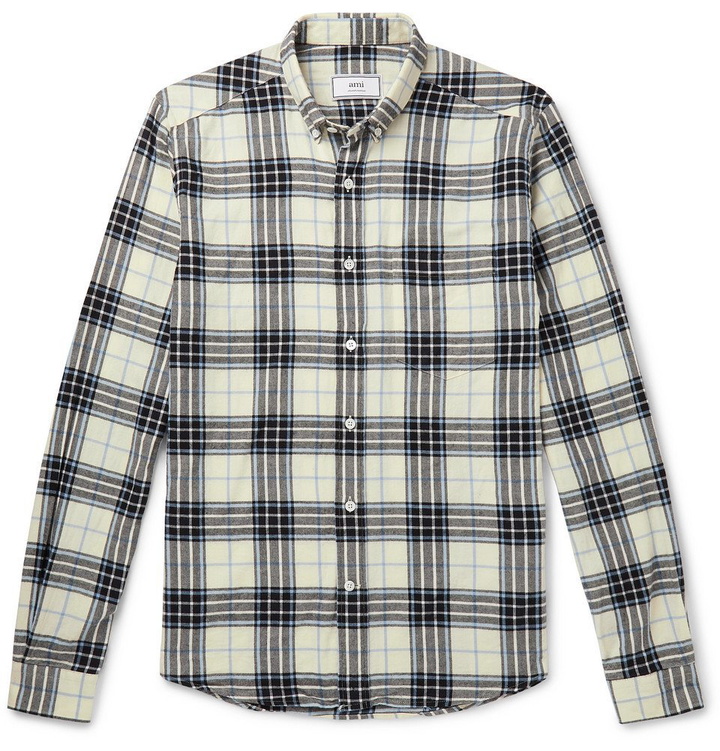 Photo: AMI - Button-Down Collar Checked Cotton-Flannel Shirt - Off-white