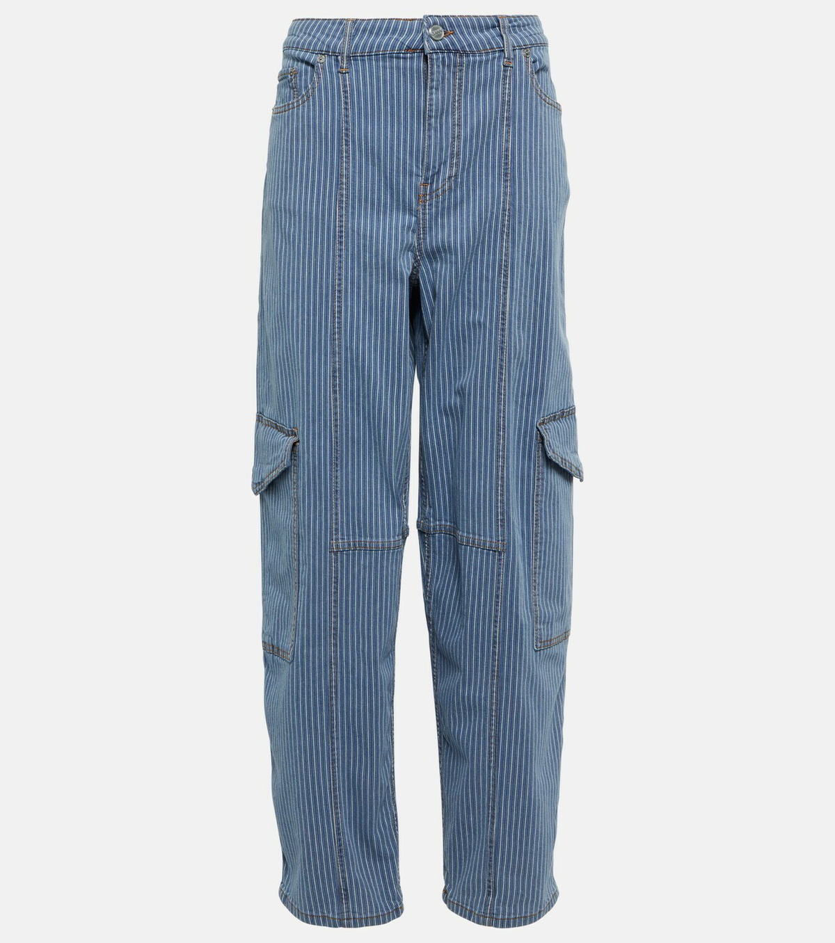 Ganni Striped high-rise wide jeans