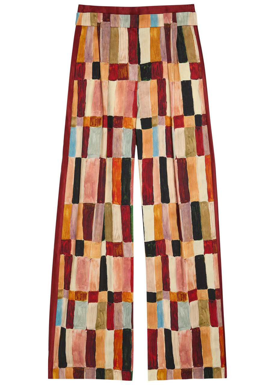 Alemais Majorelle Printed Linen and Silk-blend Trousers Multicoloured