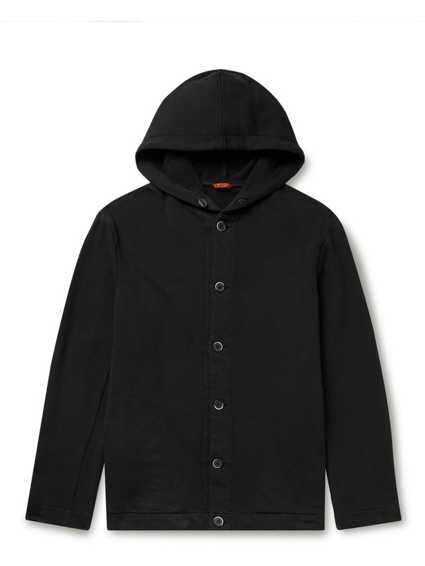 Photo: BARENA - Cotton-Blend Jersey Hooded Jacket - Black