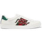 Gucci - Ace Watersnake-Trimmed Appliquéd Leather Sneakers - Men - White