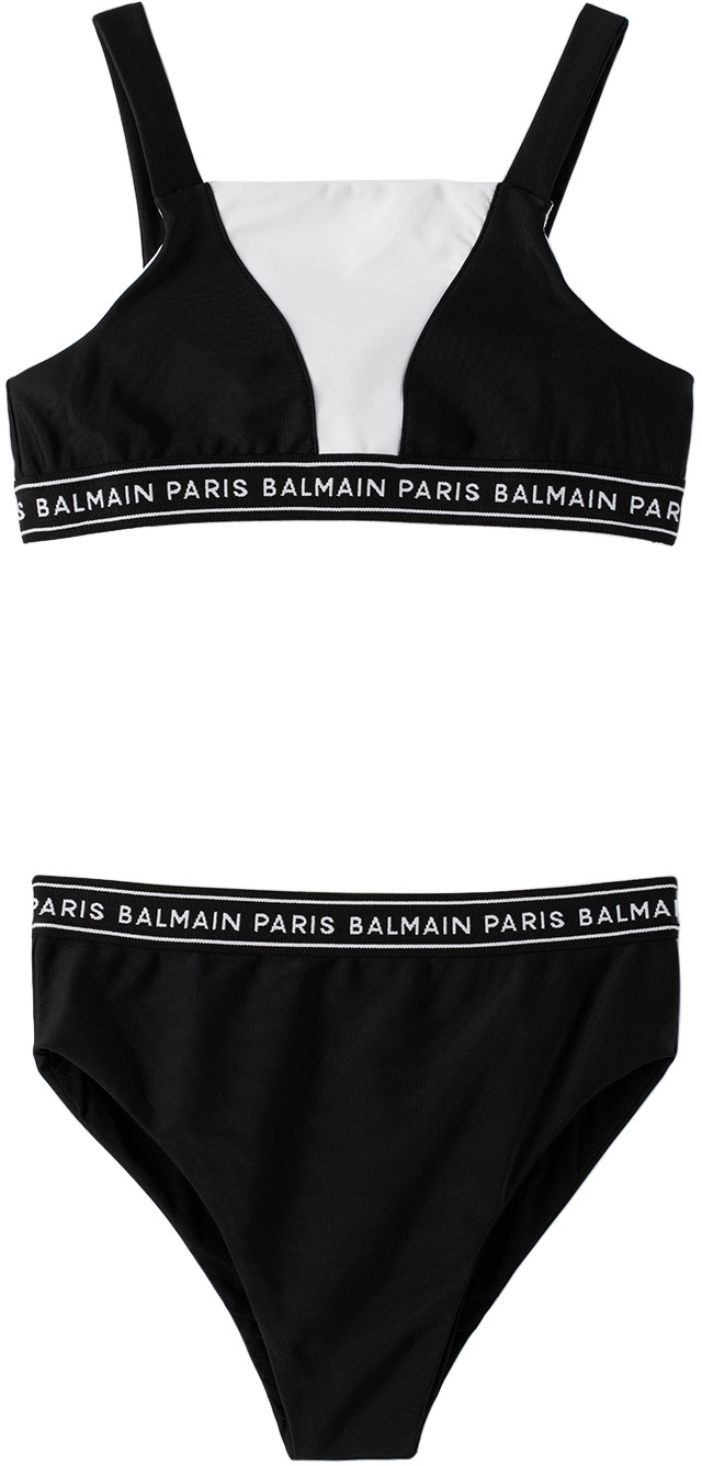 Balmain Kids Black Paneled Bikini