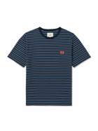 Folk - Embroidered Striped Cotton-Jersey T-Shirt - Blue