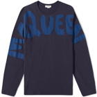 Alexander McQueen Men's Grafitti Print Long Sleeve T-Shirt in Navy/Cobalt