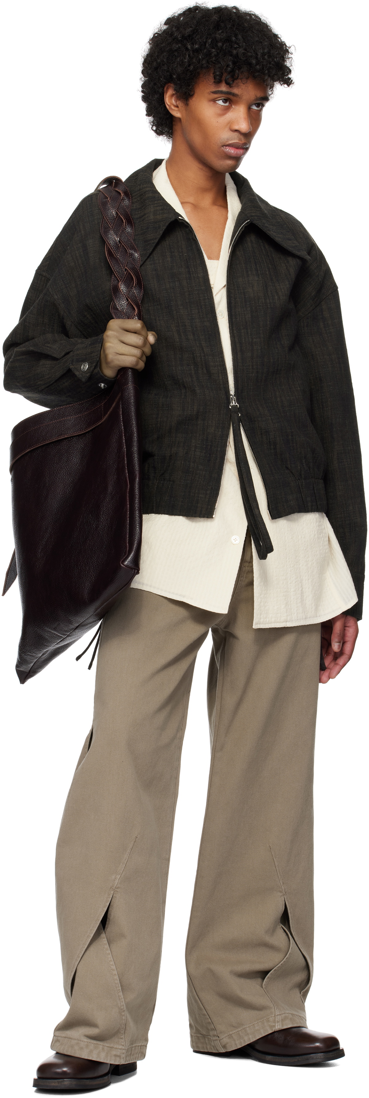 【NULLUS】TIE A KNOT JACKET 2 / M NULLUS Brown & Gray Tie A Knot Jacket NULLUS