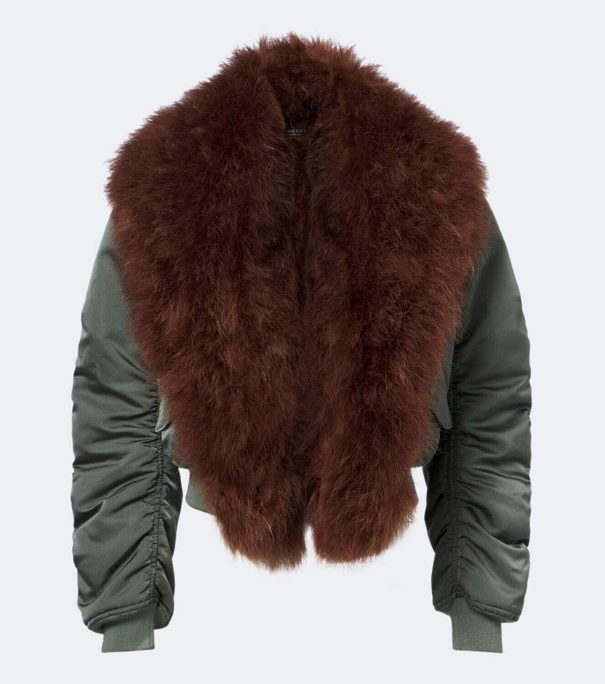 Gucci Feather-trimmed silk duchesse bomber jacket