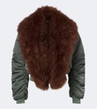 Gucci Feather-trimmed silk duchesse bomber jacket