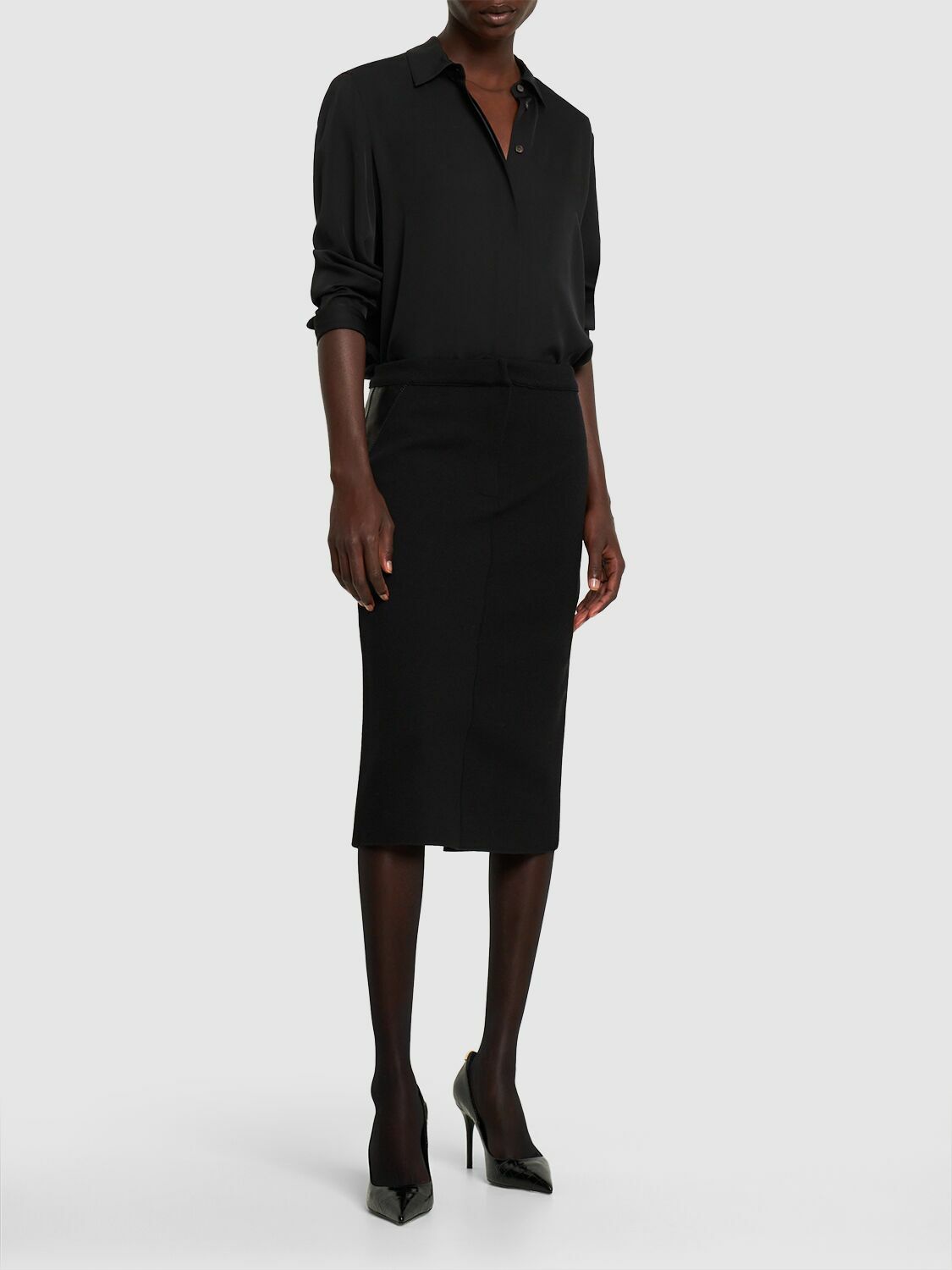 Dark green pleated midi wool skirt 4532