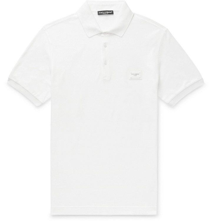 Photo: Dolce & Gabbana - Slim-Fit Logo-Appliquéd Cotton-Piqué Polo Shirt - White