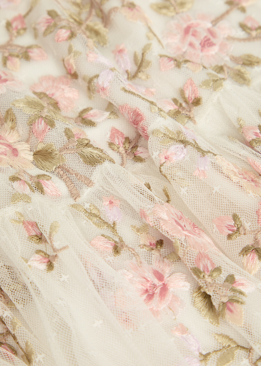 Needle & Thread Eden Rose Floral-embroidered Tulle Midi Skirt White