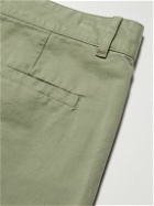 Mr P. - Tapered Pleated Garment-Dyed Cotton-Blend Twill Trousers - Green