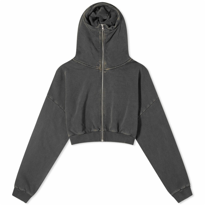 Photo: Entire Studios Women's Cropped Full Zip Hoodie in Washed Black