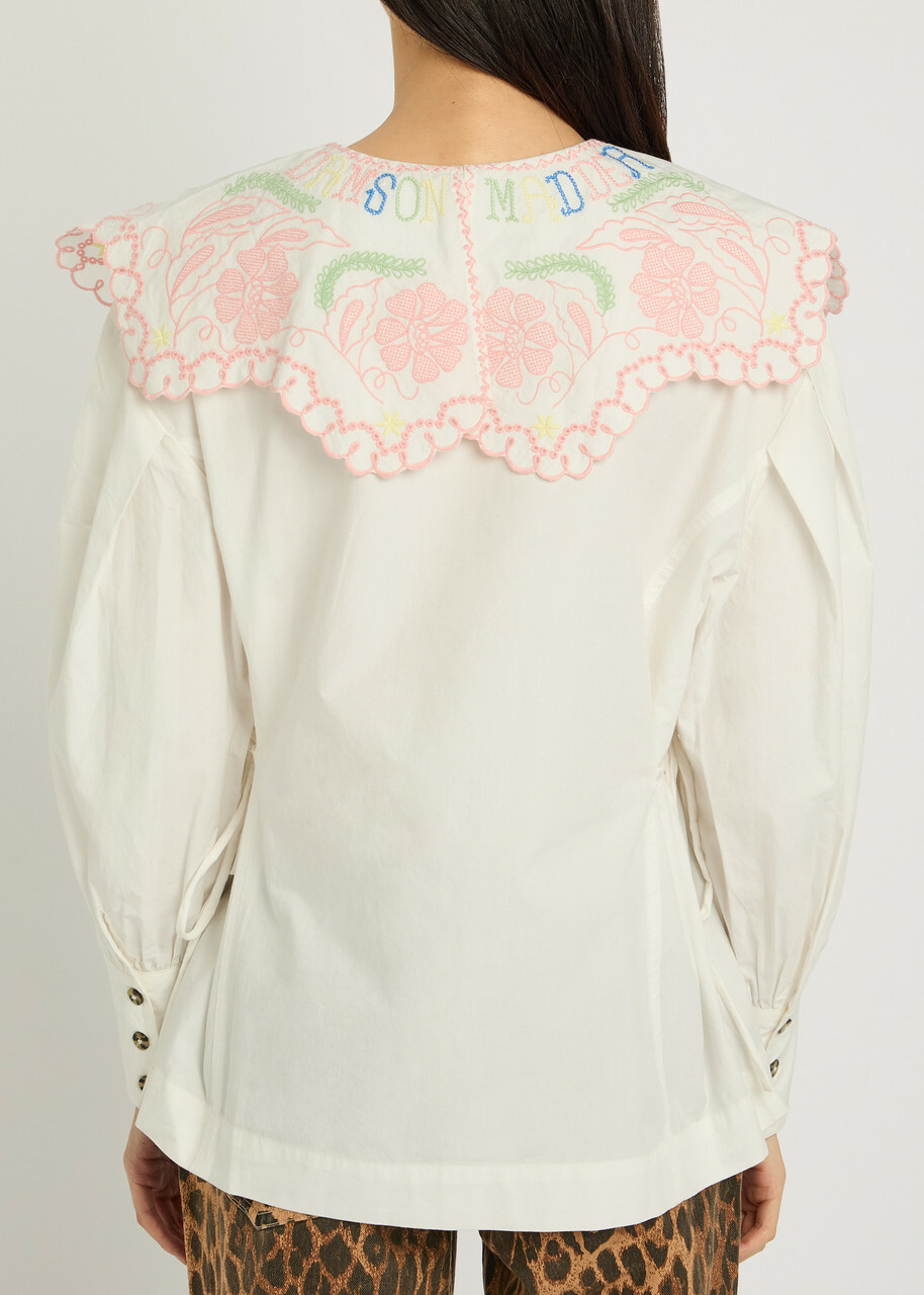 Damson Madder Valentina Embroidered Cotton-poplin Blouse White