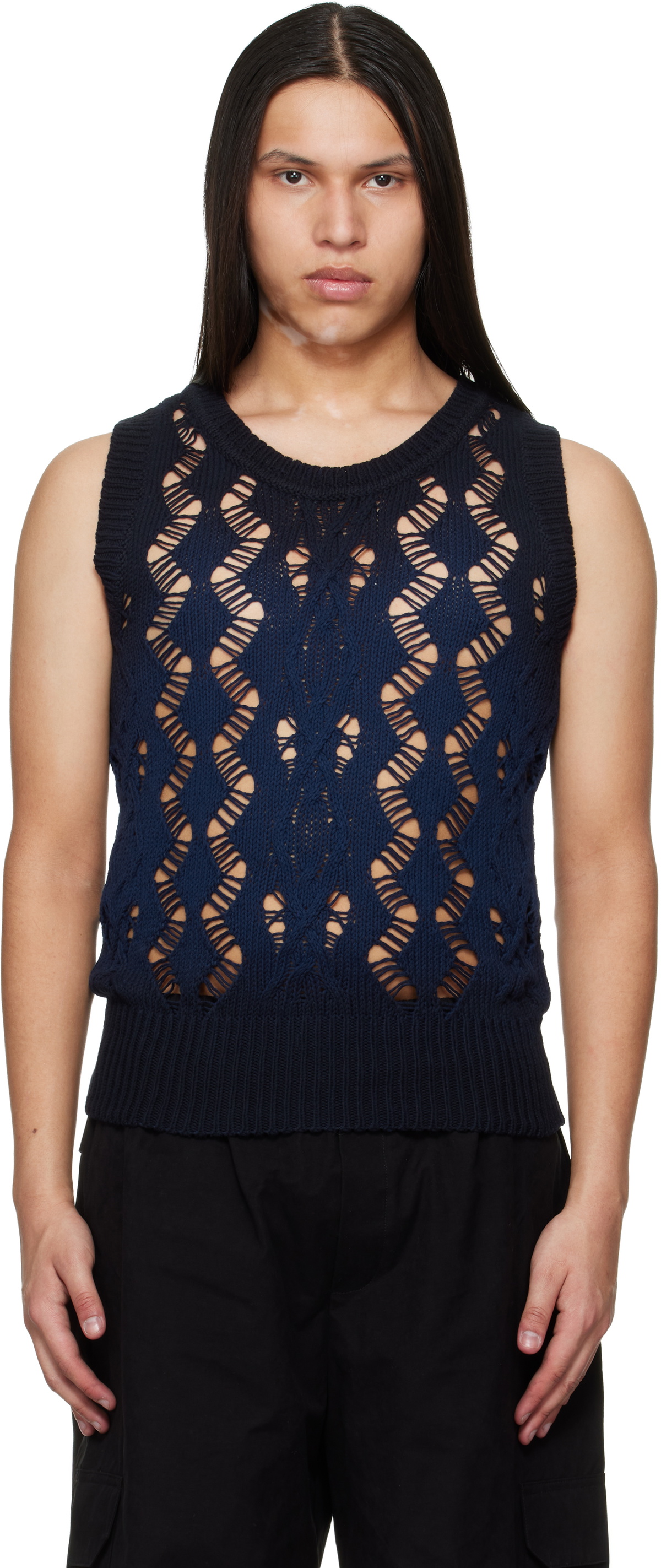 EGONlab Navy Textured Knit Tank Top