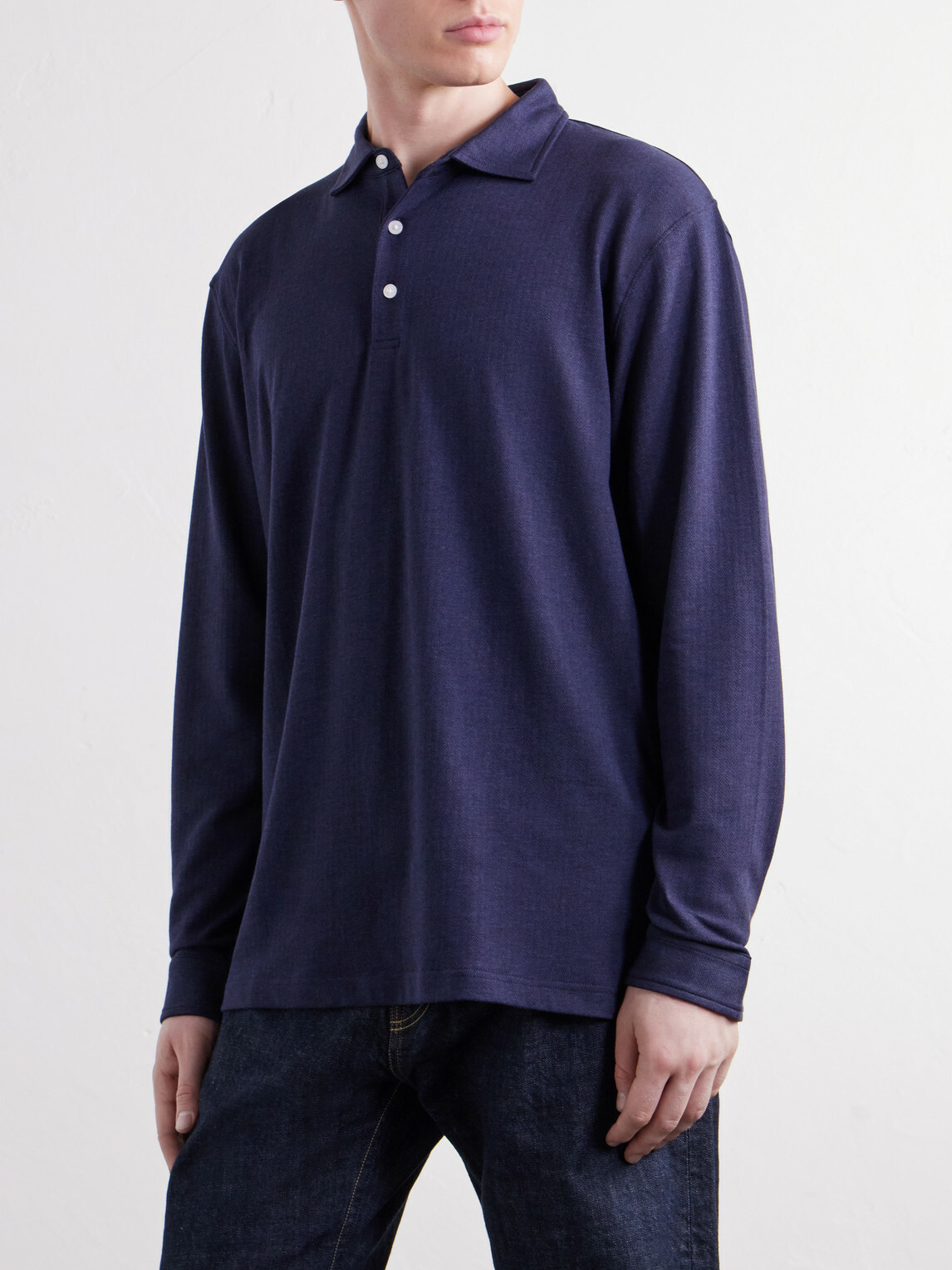 Peter Millar - Herringbone Cotton-Blend Polo Shirt - Blue