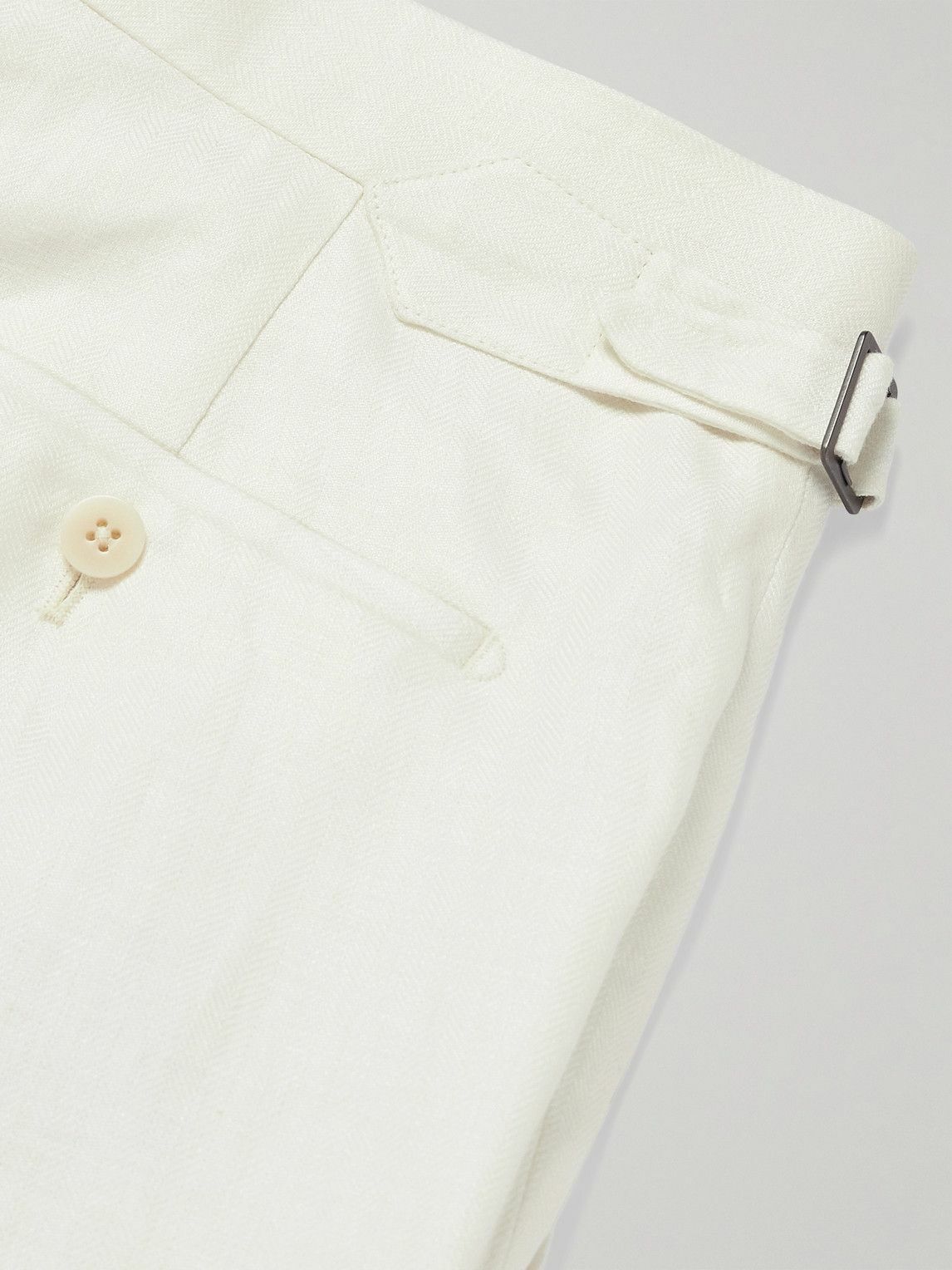 Kingsman - Herringbone Linen-Twill Tuxedo Trousers - Neutrals