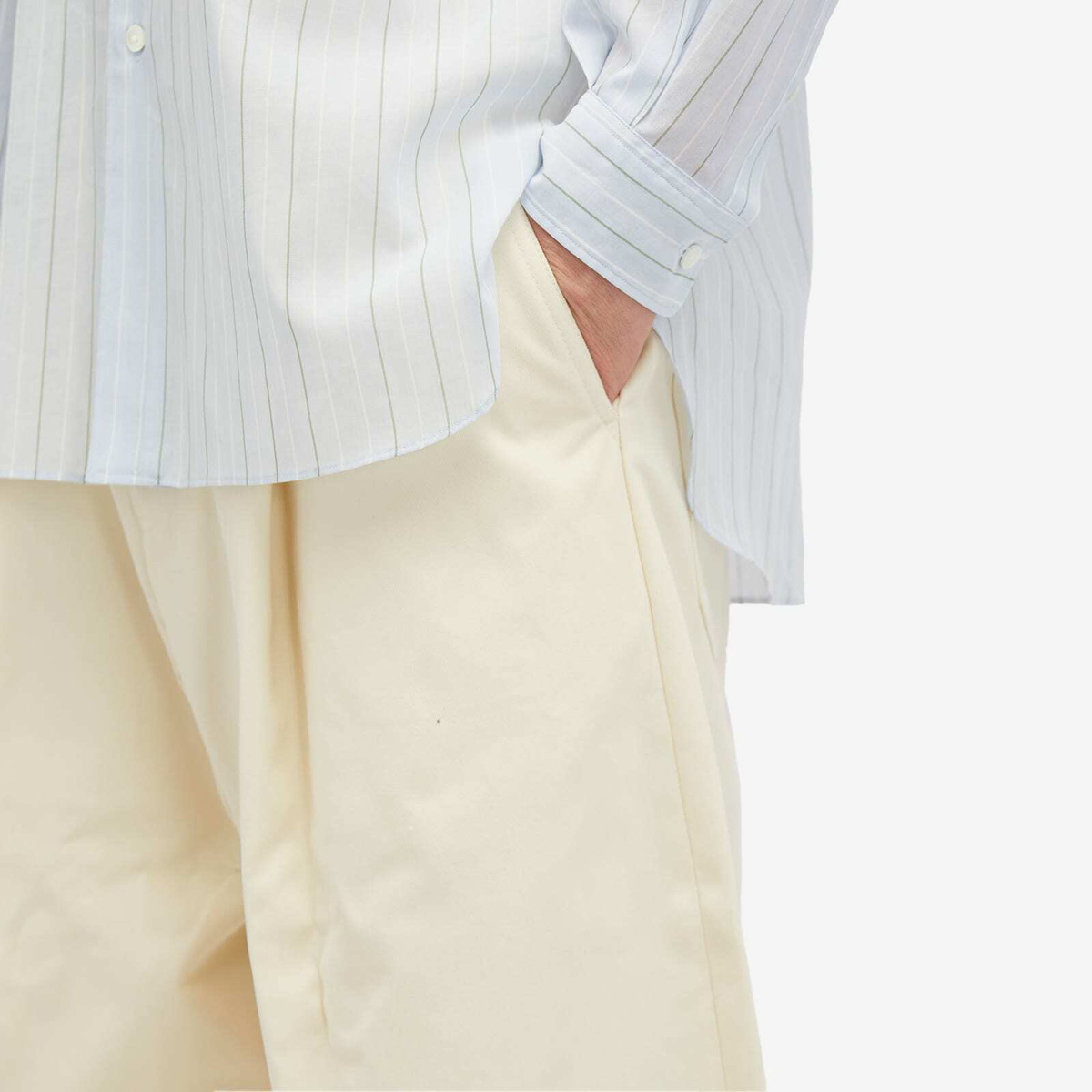 Studio Nicholson Men's Sorte Deep Pleat Volume Twill Pants in Cream