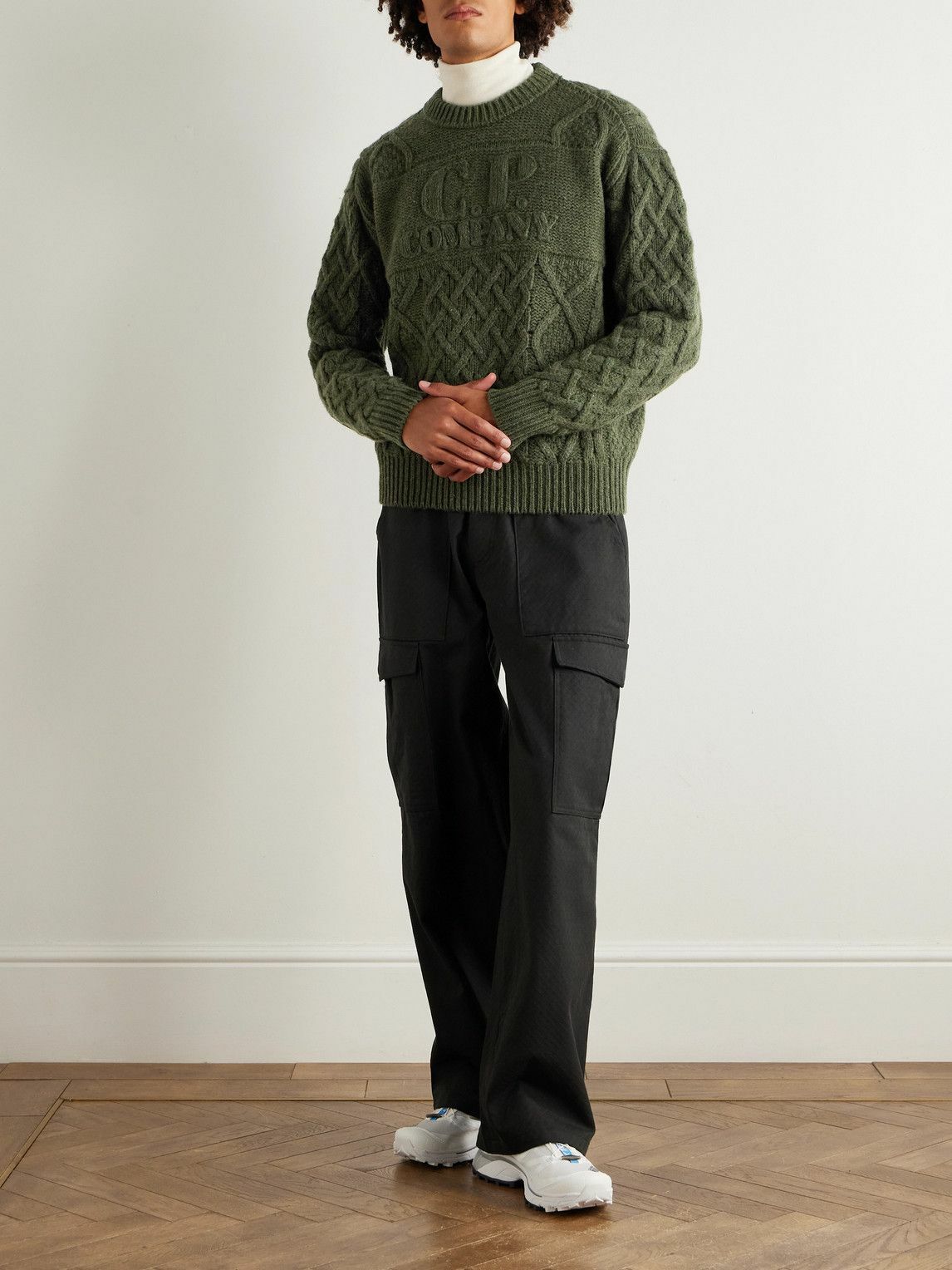 C.P. Company - Logo-Debossed Cable-Knit Wool Sweater - Green C.P.