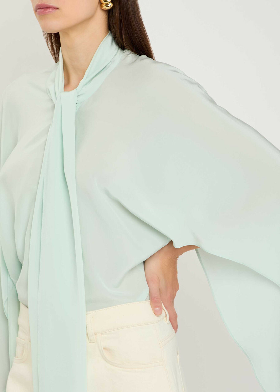 Stella Mccartney Tie-effect Silk Shirt Light Blue