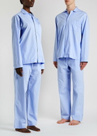 Tekla Unisex Striped Poplin Pyjama top Light Blue