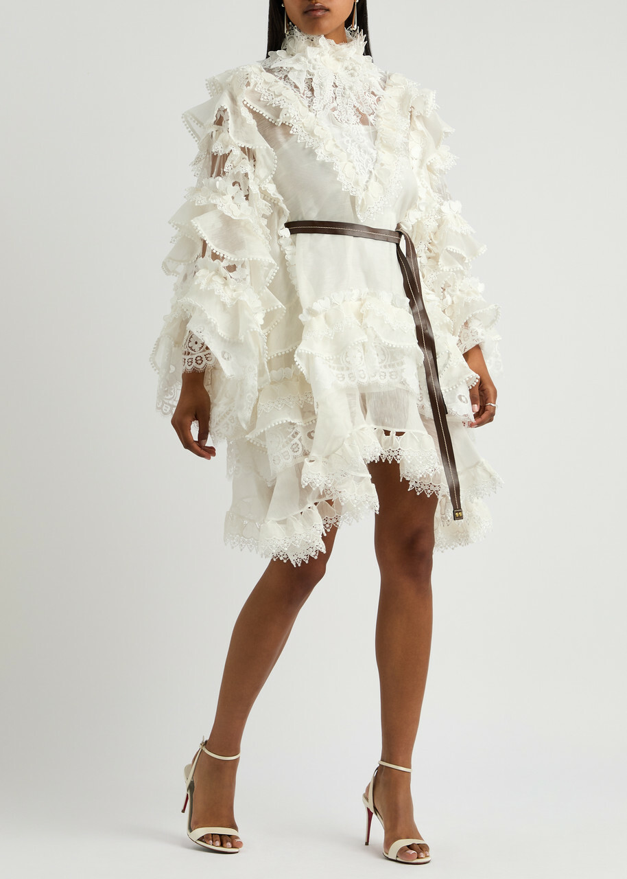 【送料&関税込】Zimmermann Printed Linen Blend Crush Mini Dr ZIMMERMANN Crush crystal-embellished floral-print linen mini