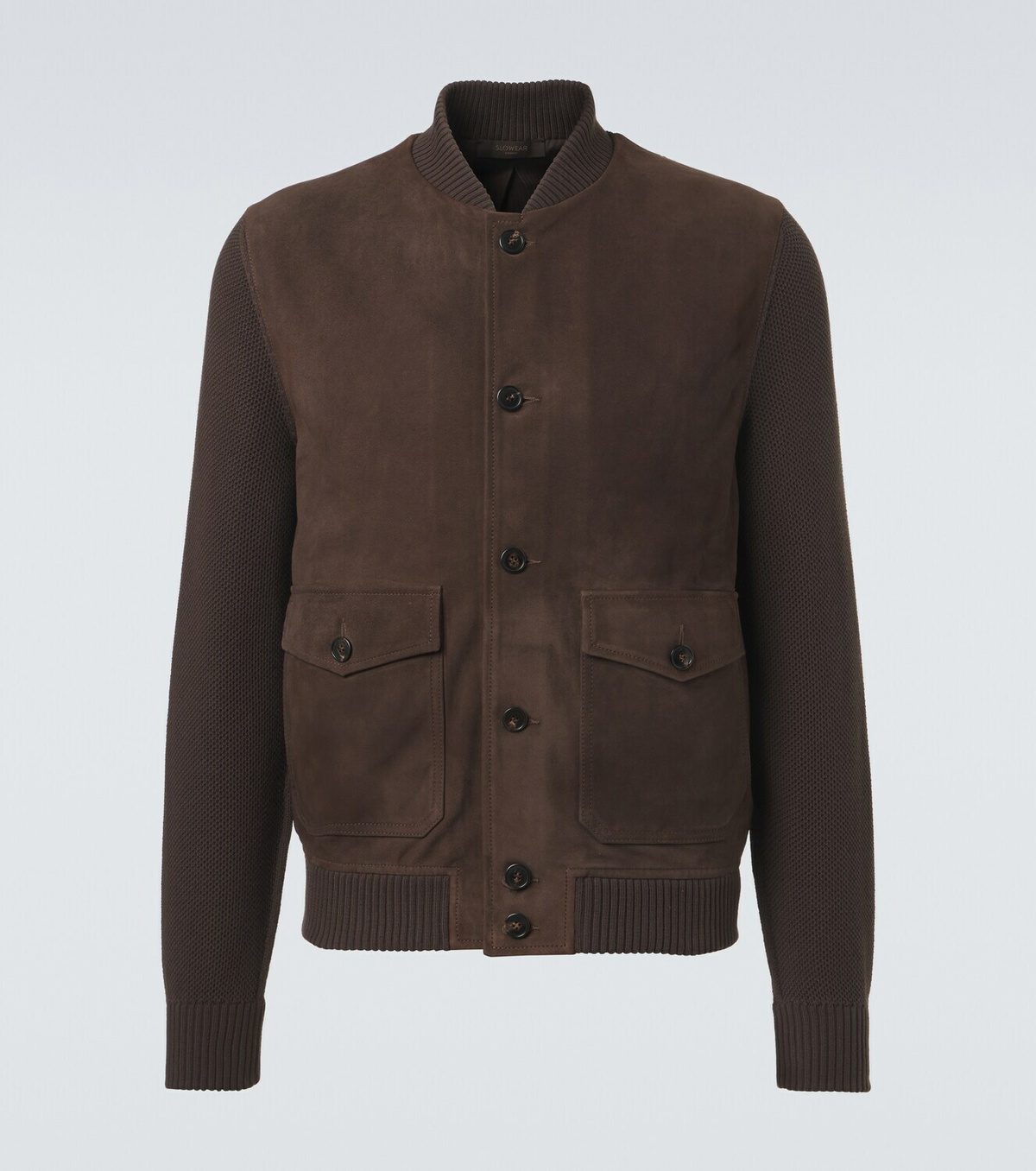 Slowear Cotton-trimmed suede bomber jacket