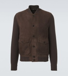 Slowear Cotton-trimmed suede bomber jacket