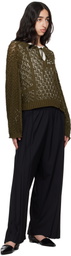 Y's Khaki Openwork Design Henry Wide Sleeve Sweater