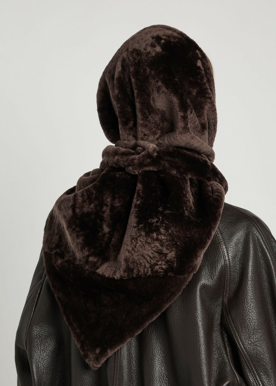 Nour Hammour Shearling Head Scarf - Brown - One Size