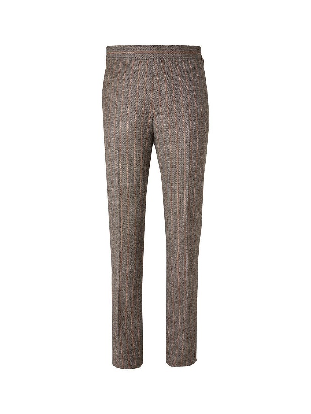 Photo: Kingsman - Conrad Striped Mélange Wool Suit Trousers - Brown