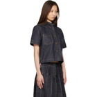 Thom Browne Navy Straight Hem Button Down Point Collar Denim Shirt