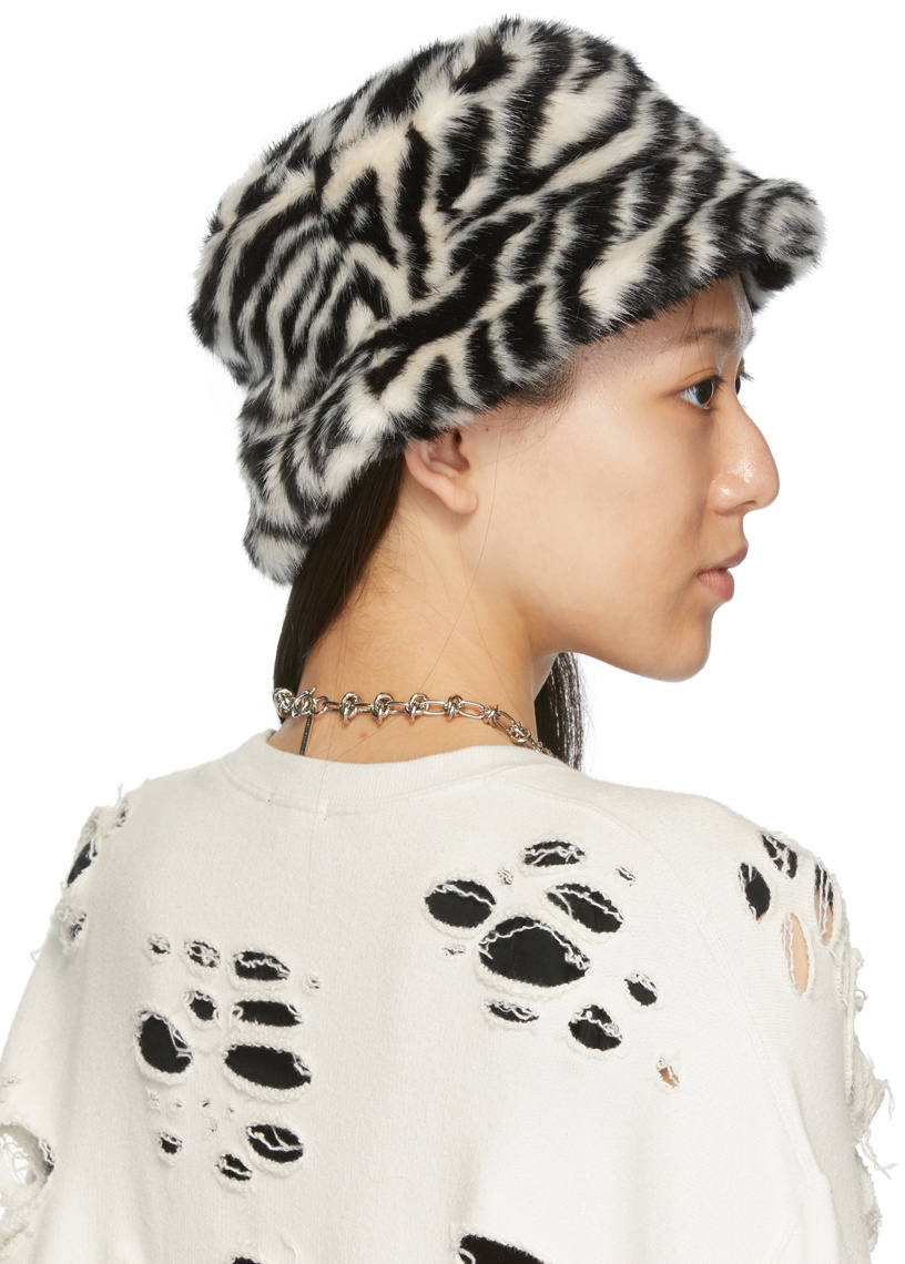 R13 Black White Faux Fur Bucket Hat R13