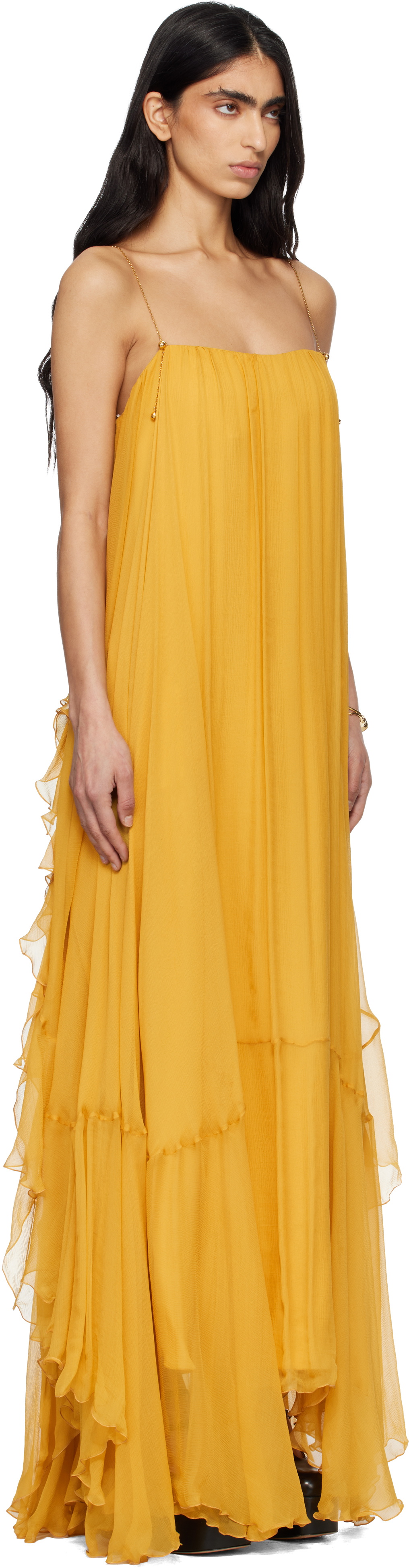 Chloé Yellow Sleeveless Silk Mousseline Maxi Dress