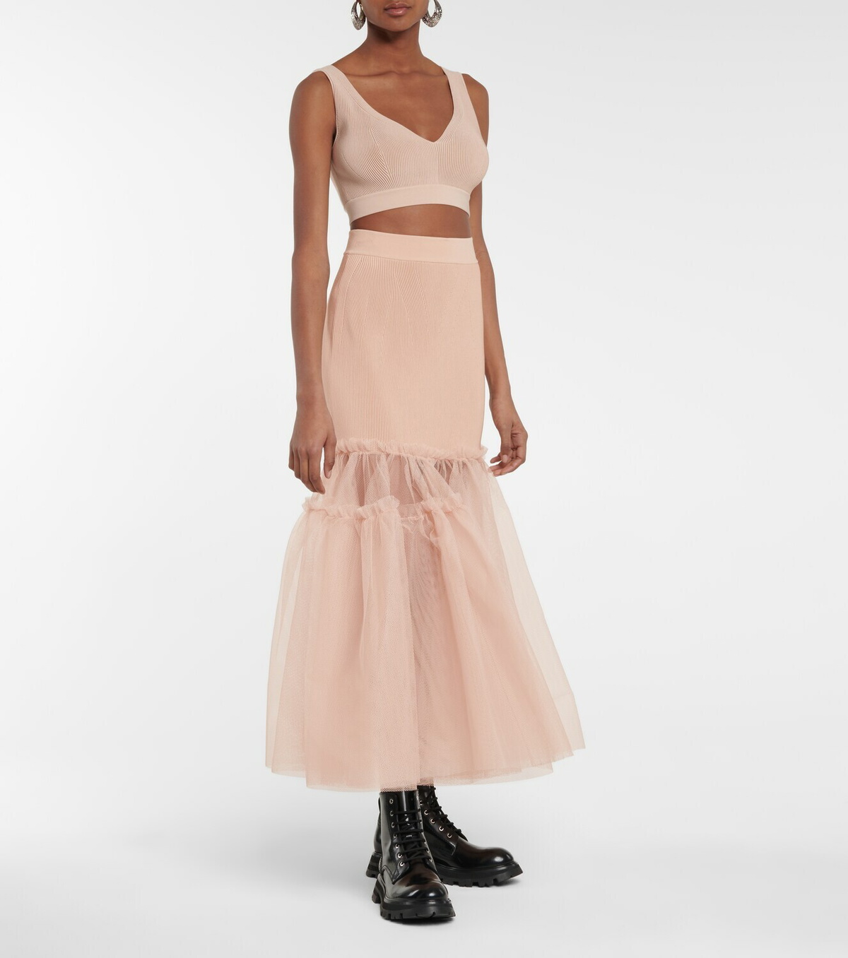 Alexander McQueen Tulle-trimmed midi skirt Alexander McQueen