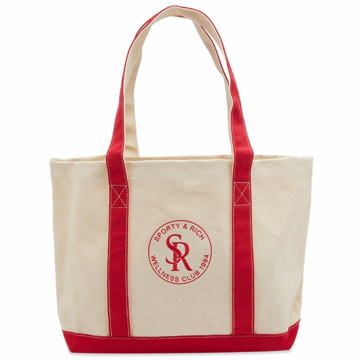 Photo: Sporty & Rich Two Tone Tote in Natural/Ruby