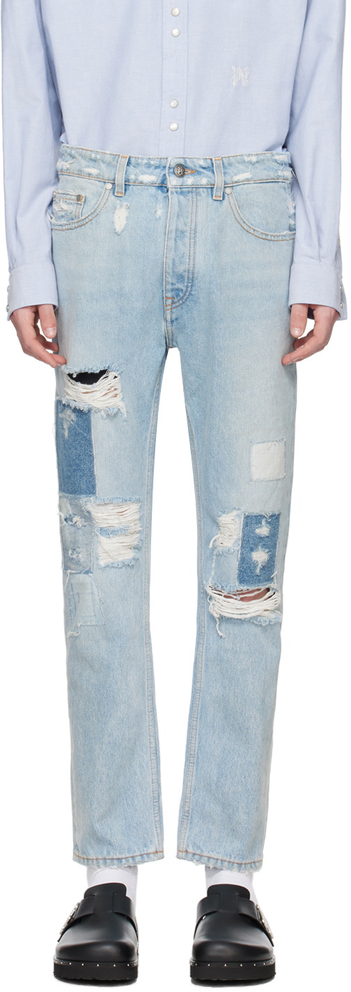 Palm Angels Blue Destroyed Jeans Palm Angels